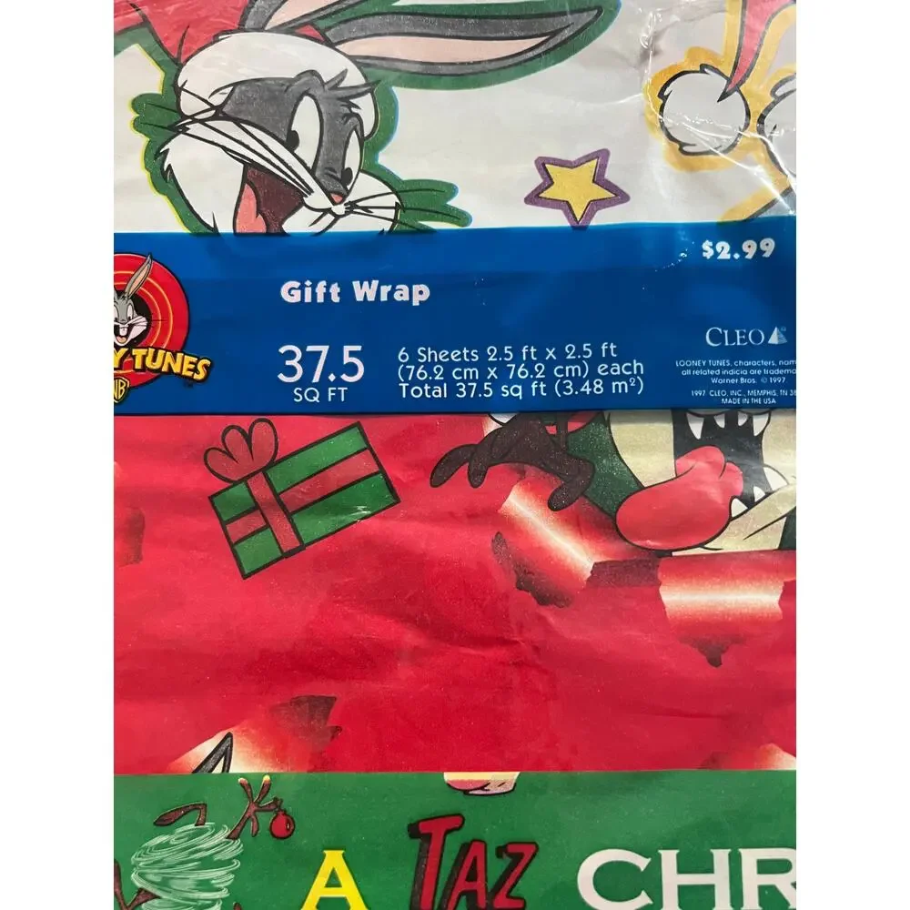 Vintage Looney Tunes Christmas holiday wrapping paper Taz, Bugs bunny tweety